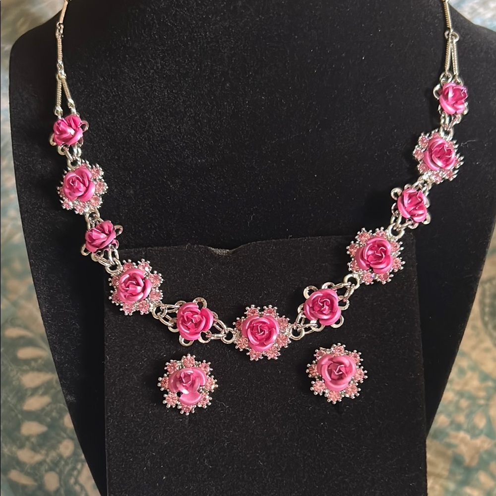 Avon Pink Rose Jewelry Set